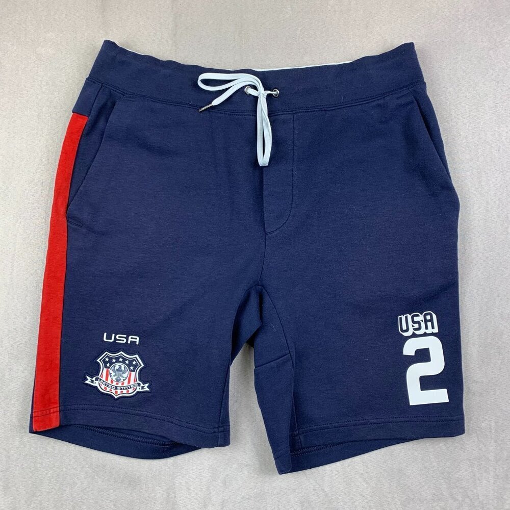 Ralph Lauren Polo Mens Sweat Shorts Small Blue USA 2 Shield Crest United States